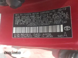2012 Toyota Prius One z VIN JTDKN3DU1C1503463, wystawiony jako IAAI lot #42446535 z przebiegiem 321 201 mil mil oraz . Historia ofert i sprzedaży dostępna na DreamBid. Obrazek 9.