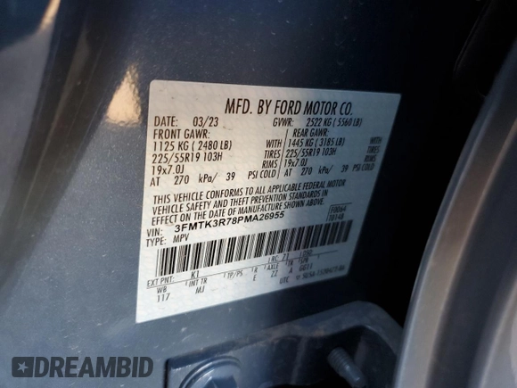 2023 Ford Mustang Mach-E Premium z VIN 3FMTK3R78PMA26955, wystawiony jako Copart lot #50068925 z przebiegiem 41 851 mil mil oraz Szkoda całkowita • Salvage title. Historia ofert i sprzedaży dostępna na DreamBid. Obrazek 14.