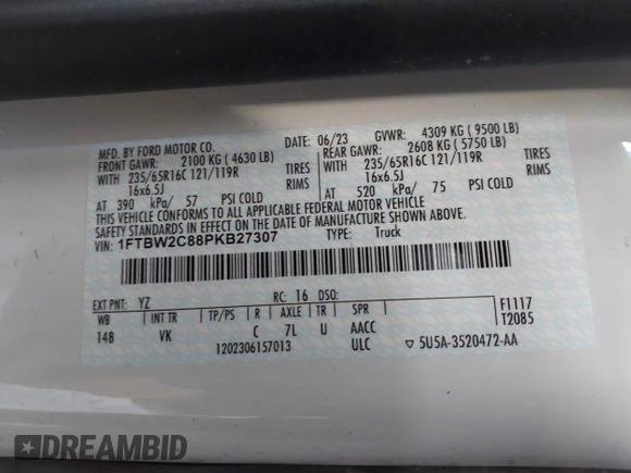 2023 Ford Transit с VIN 1FTBW2C88PKB27307, выставлен на аукционе IAAI как лот 42443531 с пробегом 18 783 миль миль и . История ставок и продаж доступна на DreamBid. Изображение 9.