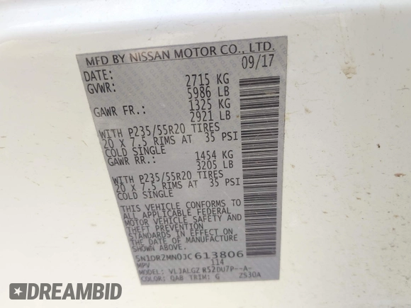 2018 Nissan Pathfinder SL with VIN 5N1DR2MN0JC613806, listed as a IAAI auction lot 42029933 with 148,939 mi miles and . Bid and sale history available at DreamBid. Image 9.