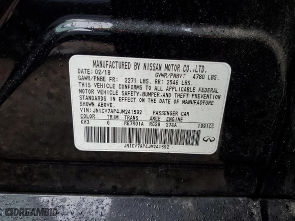 2018 Infiniti Q50 2.0t LUXE with VIN JN1CV7AP4JM241592, listed as a Copart auction lot 46534245 with NaN miles and Clean Title. Bid and sale history available at carsss.com. Image 12.