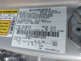 2019 Ford Fusion Titanium with VIN 3FA6P0SU8KR212370, listed as a IAAI auction lot 42114934 with 42,521 mi miles and . Bid and sale history available at DreamBid. Image 9.
