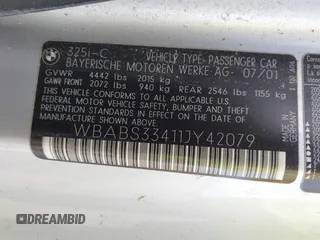 2001 BMW 3 Series 325Ci с VIN WBABS33411JY42079, выставлен на аукционе IAAI как лот 42600667 с пробегом 116 684 миль миль и . История ставок и продаж доступна на DreamBid. Изображение 9.