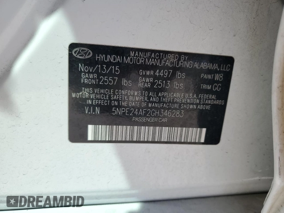 2016 Hyundai Sonata SE z VIN 5NPE24AF2GH346283, wystawiony jako Copart lot #56305965 z przebiegiem 129 887 mil mil oraz Szkoda całkowita • Salvage title. Historia ofert i sprzedaży dostępna na DreamBid. Obrazek 12.