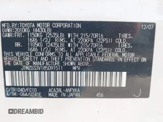 2008 Toyota RAV4 with VIN JTMZD33V185091511, listed as a IAAI auction lot 41879664 with 151,204 mi miles. Bid and sale history available at carsss.com. Image 9.