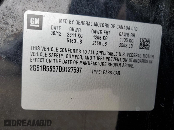 2013 Cadillac XTS Luxury z VIN 2G61R5S37D9127597, wystawiony jako Copart lot #53841755 z przebiegiem 81 603 mil mil oraz Szkoda całkowita • Salvage title. Historia ofert i sprzedaży dostępna na DreamBid. Obrazek 12.