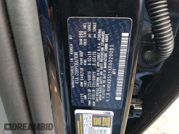 2024 Kia EV9 Light Long Range with VIN KNDAB5S1XR6029081, listed as a Copart auction lot 83992264 with 0 mi miles and Salvage Title. Bid and sale history available at carsss.com. Image 12.