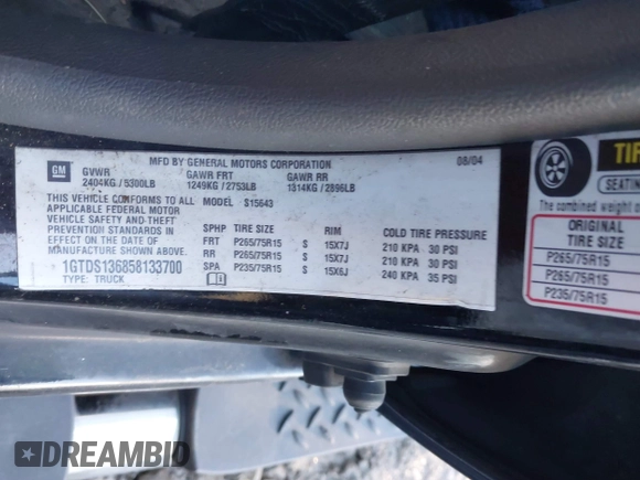 2005 GMC Canyon 1SE SLE Z71 with VIN 1GTDS136858133700, listed as a IAAI auction lot 41310966 with 1 mi miles. Bid and sale history available at carsss.com. Image 9.