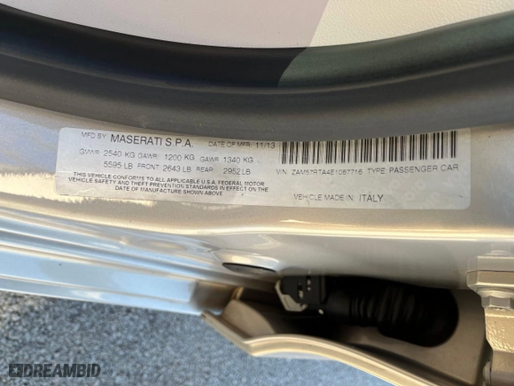 2014 Maserati Ghibli S Q4 with VIN ZAM57RTA4E1087716, listed as a Copart auction lot 86262744 with NaN miles and Clean Title. Bid and sale history available at carsss.com. Image 10.