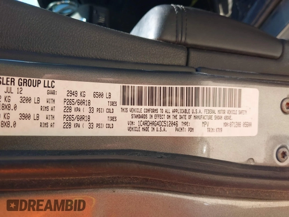 2013 Dodge Durango SXT z VIN 1C4RDHAG4DC512046, wystawiony jako IAAI lot #42826019 z przebiegiem 192 308 mil mil oraz . Historia ofert i sprzedaży dostępna na DreamBid. Obrazek 9.