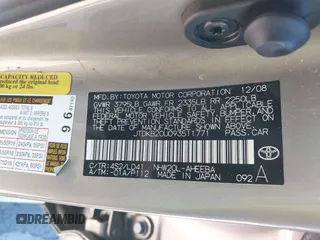 2009 Toyota Prius with VIN JTDKB20U093511771, listed as a IAAI auction lot 41546275 with 172,084 mi miles and . Bid and sale history available at DreamBid. Image 9.