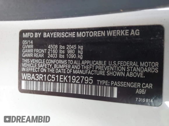 2014 BMW 4 Series 435i with VIN WBA3R1C51EK192795, listed as a IAAI auction lot 41263037 with 22,937 mi miles and . Bid and sale history available at DreamBid. Image 9.