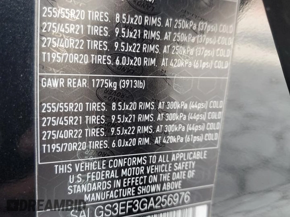 2016 Land Rover Range Rover Supercharged with VIN SALGS3EF3GA256976, listed as a Copart auction lot 54989875 with 111,497 mi miles and Clean title. Bid and sale history available at DreamBid. Image 13.