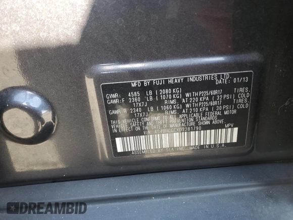 2013 Subaru Outback Premium with VIN 4S4BRCGCXD3281790, listed as a Copart auction lot 74558934 with 114,823 mi miles and Salvage Title. Bid and sale history available at carsss.com. Image 14.