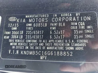 2016 Kia Sedona LX with VIN KNDMB5C16G6188852, listed as a IAAI auction lot 42238208 with 117,045 mi miles and . Bid and sale history available at DreamBid. Image 9.