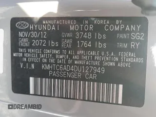 2013 Hyundai Veloster RE:MIX with VIN KMHTC6AD4DU127949, listed as a Copart auction lot 56993075 with 95,772 mi miles and Salvage title. Bid and sale history available at DreamBid. Image 12.