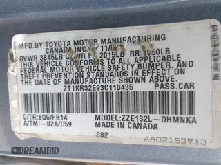 2003 Toyota Matrix Std z VIN 2T1KR32E93C110435, wystawiony jako IAAI lot #42371795 z przebiegiem 180 454 mil mil oraz . Historia ofert i sprzedaży dostępna na DreamBid. Obrazek 9.