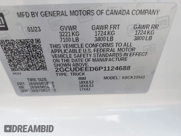 2023 Chevrolet Silverado 1500 RST with VIN 2GCUDEED6P1124688, listed as a IAAI auction lot 42028957 with 21,623 mi miles and . Bid and sale history available at DreamBid. Image 9.