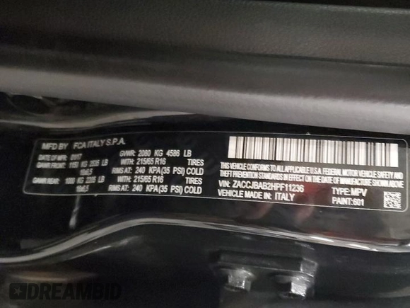 2017 Jeep Renegade Sport z VIN ZACCJBAB2HPF11236, wystawiony jako Copart lot #60853545 z przebiegiem 142 201 mil mil oraz Szkoda całkowita • Salvage title. Historia ofert i sprzedaży dostępna na DreamBid. Obrazek 13.