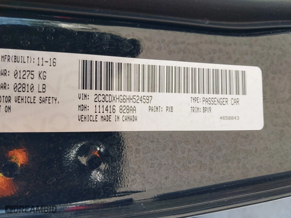 2017 Dodge Charger SXT with VIN 2C3CDXHG6HH524597, listed as a IAAI auction lot 41969871 with 1 mi miles. Bid and sale history available at carsss.com. Image 9.