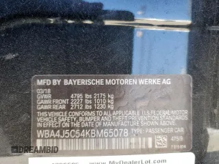 2019 BMW 4 Series 440i z VIN WBA4J5C54KBM65078, wystawiony jako Copart lot #87124254 z przebiegiem 40 455 mil mil oraz Szkoda całkowita • Salvage title. Historia ofert i sprzedaży dostępna na DreamBid. Obrazek 14.
