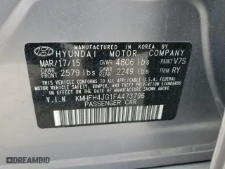 2015 Hyundai Azera Limited with VIN KMHFH4JG1FA473796, listed as a Copart auction lot 82861454 with 12,976 mi miles and Salvage Title. Bid and sale history available at carsss.com. Image 12.