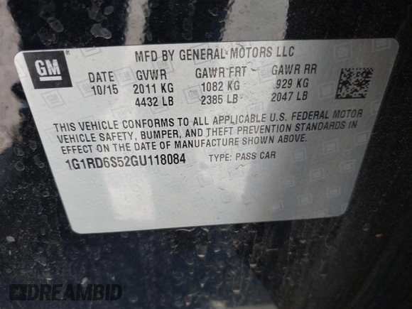 2016 Chevrolet Volt Premier with VIN 1G1RD6S52GU118084, listed as a IAAI auction lot 42067848 with 135,112 mi miles. Bid and sale history available at carsss.com. Image 9.