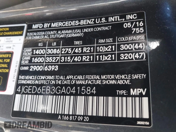 2016 Mercedes-Benz GLE 450 AMG z VIN 4JGED6EB3GA041584, wystawiony jako IAAI lot #41650263 z przebiegiem 146 554 mil mil oraz . Historia ofert i sprzedaży dostępna na DreamBid. Obrazek 9.