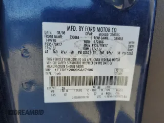 2009 Ford F-150 XL with VIN 1FTRF12809KA17106, listed as a Copart auction lot 50728765 with 133,491 mi miles and Salvage title. Bid and sale history available at DreamBid. Image 14.