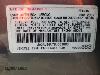 2008 Mitsubishi Lancer DE with VIN JA3AU26U78U009800, listed as a Copart auction lot 70451004 with 178,268 mi miles and Clean Title. Bid and sale history available at DreamBid. Image 12.
