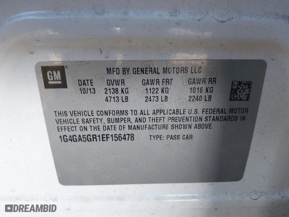 2014 Buick LaCrosse with VIN 1G4GA5GR1EF156478, listed as a IAAI auction lot 41651324 with NaN miles. Bid and sale history available at carsss.com. Image 9.