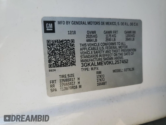 2019 GMC Terrain SLE with VIN 3GKALMEV0KL257452, listed as a Copart auction lot 53552855 with 32,464 mi miles and Salvage Title. Bid and sale history available at carsss.com. Image 13.