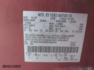 2009 Ford Edge Limited with VIN 2FMDK49C09BA82836, listed as a IAAI auction lot 41586054 with 183,169 mi miles. Bid and sale history available at carsss.com. Image 9.