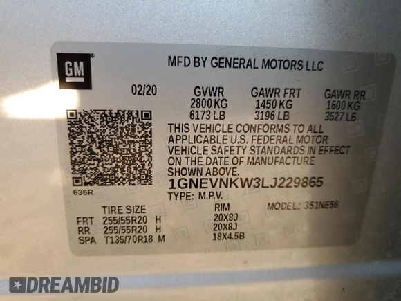 2020 Chevrolet Traverse High Country with VIN 1GNEVNKW3LJ229865, listed as a Copart auction lot 71101324 with 60,446 mi miles and Non Repairable. Bid and sale history available at carsss.com. Image 15.