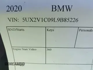 2020 BMW X4 xDrive30i with VIN 5UX2V1C09L9B85226, listed as a IAAI auction lot 41195103 with 1 mi miles. Bid and sale history available at carsss.com. Image 9.