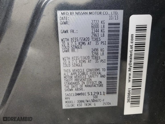 2014 Infiniti QX60 Hybrid with VIN 5N1CL0MM9EC512911, listed as a Copart auction lot 45959155 with 109,712 mi miles and Salvage Title. Bid and sale history available at carsss.com. Image 15.