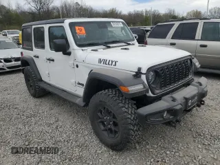 2024 Jeep Wrangler Willys with VIN 1C4PJXDG5RW350147, listed as a Copart auction lot 50164515 with 2,394 mi miles and Salvage title. Bid and sale history available at DreamBid. Image 4.