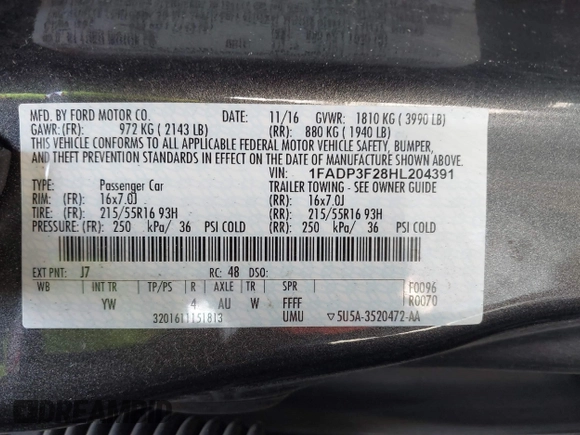 2017 Ford Focus SE с VIN 1FADP3F28HL204391, выставлен на аукционе IAAI как лот 41786975 с пробегом Не указан миль и . История ставок и продаж доступна на DreamBid. Изображение 9.