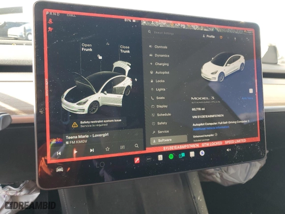 2021 Tesla Model 3 Standard Range Plus with VIN 5YJ3E1EA8MF074974, listed as a Copart auction lot 49626135 with 60,778 mi miles and Salvage Title. Bid and sale history available at carsss.com. Image 9.