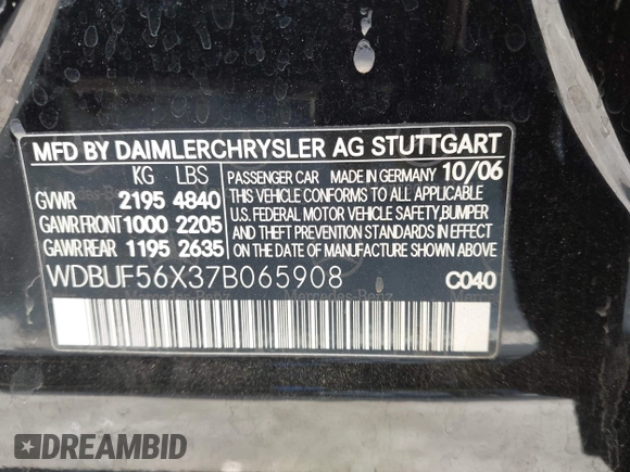 2007 Mercedes-Benz E 350 z VIN WDBUF56X37B065908, wystawiony jako IAAI lot #42347753 z przebiegiem 183 763 mil mil oraz . Historia ofert i sprzedaży dostępna na DreamBid. Obrazek 9.