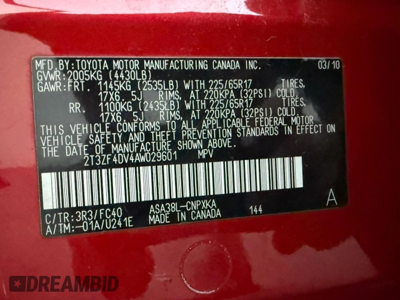 2010 Toyota RAV4 с VIN 2T3ZF4DV4AW02960, выставлен на аукционе Copart как лот 66746135 с пробегом 173 453 миль миль и Чистый • Clean title. История ставок и продаж доступна на DreamBid. Изображение 10.