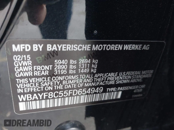 2015 BMW 7 Series 750Li xDrive with VIN WBAYF8C55FD654949, listed as a IAAI auction lot 41659763 with 91,837 mi miles and . Bid and sale history available at carsss.com. Image 9.
