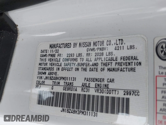 2023 Nissan Z Performance с VIN JN1BZ4BH3PM311131, выставлен на аукционе IAAI как лот 41258294 с пробегом 27 426 миль миль и . История ставок и продаж доступна на DreamBid. Изображение 9.