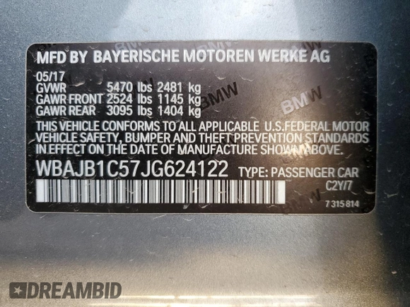 2018 BMW 5 Series 530e xDrive with VIN WBAJB1C57JG624122, listed as a Copart auction lot 45330575 with 54,378 mi miles and Salvage Title. Bid and sale history available at carsss.com. Image 12.