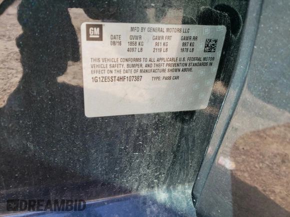 2017 Chevrolet Malibu LT with VIN 1G1ZE5ST4HF107387, listed as a Copart auction lot 48132053 with 118,004 mi miles and Salvage Title. Bid and sale history available at DreamBid. Image 14.
