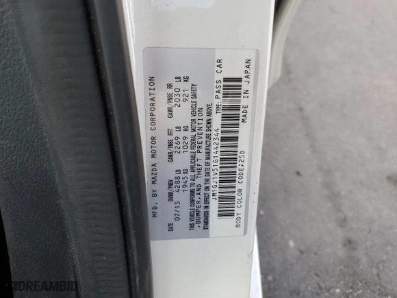 2016 Mazda Mazda6 i Touring with VIN JM1GJ1V51G1442344, listed as a Copart auction lot 88805485 with 195,013 mi miles and Salvage Title. Bid and sale history available at carsss.com. Image 12.