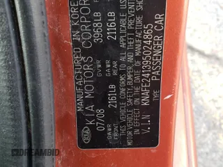 2009 Kia Spectra with VIN KNAFE241395024865, listed as a Copart auction lot 81750874 with 179,834 mi miles and Salvage Title. Bid and sale history available at carsss.com. Image 16.