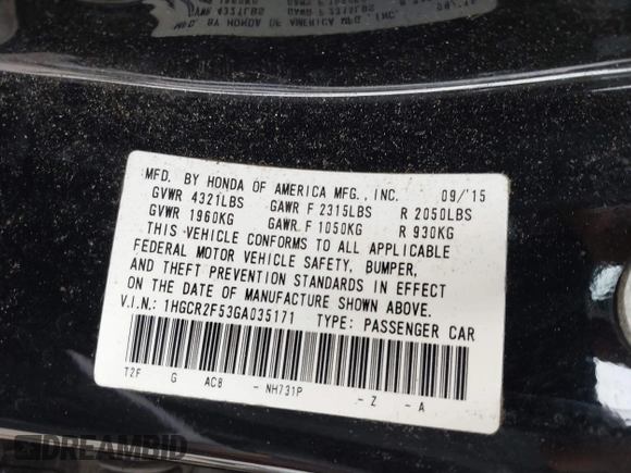 2016 Honda Accord Sport с VIN 1HGCR2F53GA035171, выставлен на аукционе IAAI как лот 42442183 с пробегом 123 459 миль миль и . История ставок и продаж доступна на DreamBid. Изображение 9.