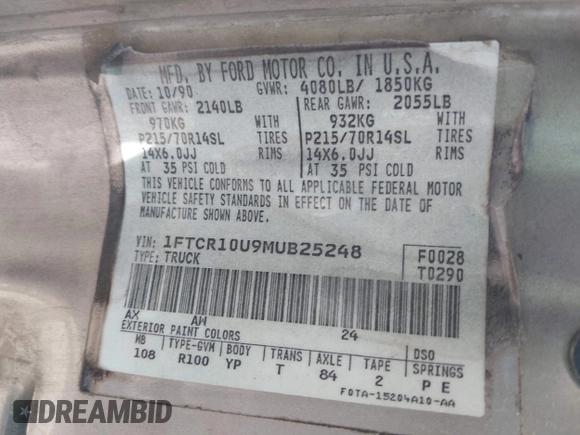 1991 Ford Ranger XL with VIN 1FTCR10U9MUB25248, listed as a IAAI auction lot 42557935 with 111,500 mi miles and . Bid and sale history available at DreamBid. Image 9.