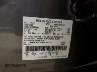 2021 Ford Explorer ST with VIN 1FM5K8GCXMGC25324, listed as a Copart auction lot 51885175 with 0 mi miles and Non Repairable. Bid and sale history available at carsss.com. Image 15.